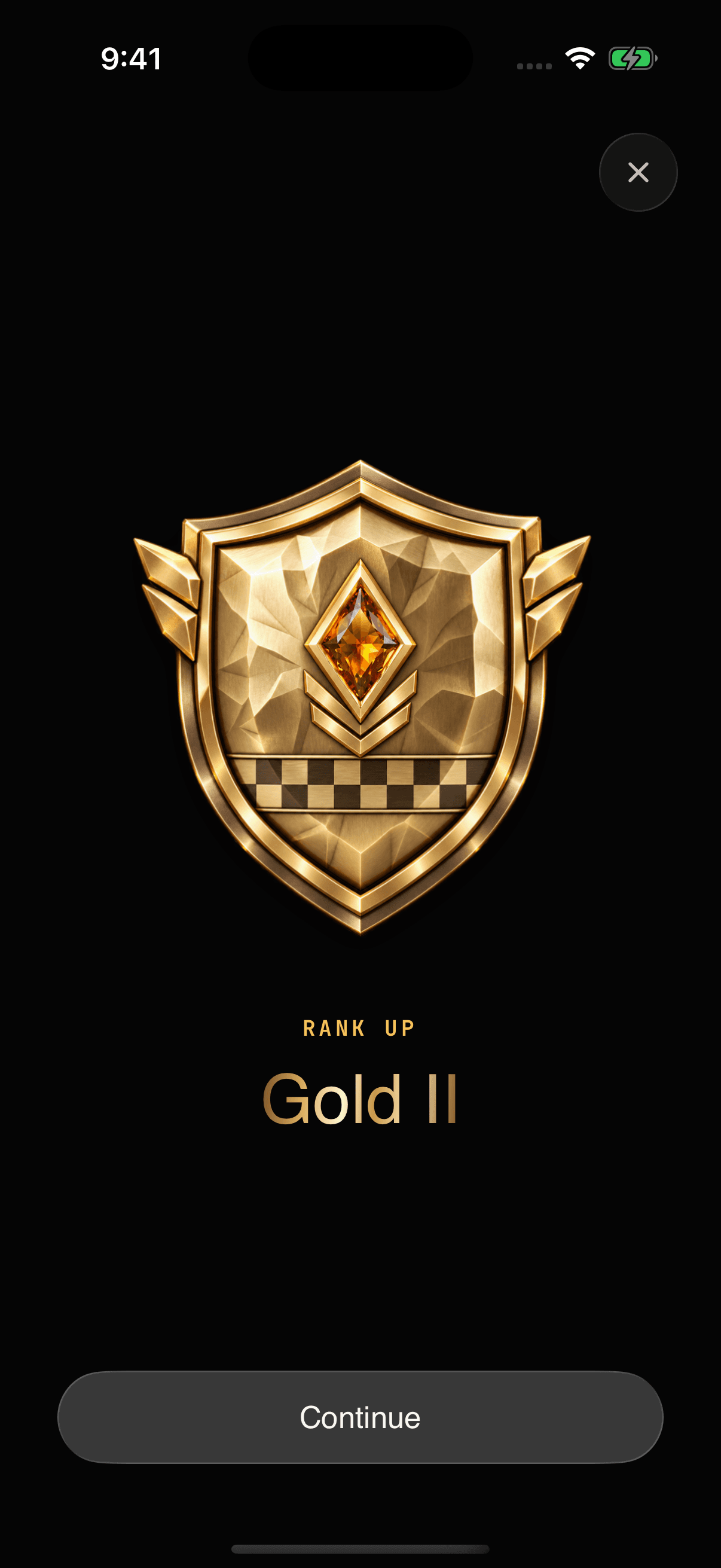 CarDex rank-up celebration showing the Gold II collector badge